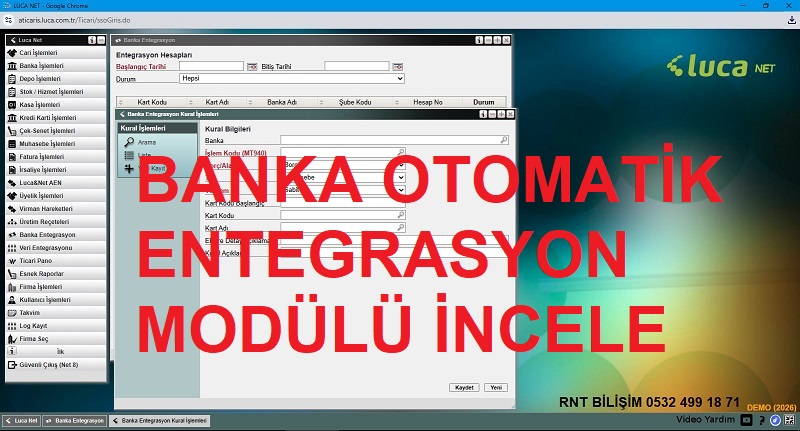 Banka Entegrasyon modülünü incele